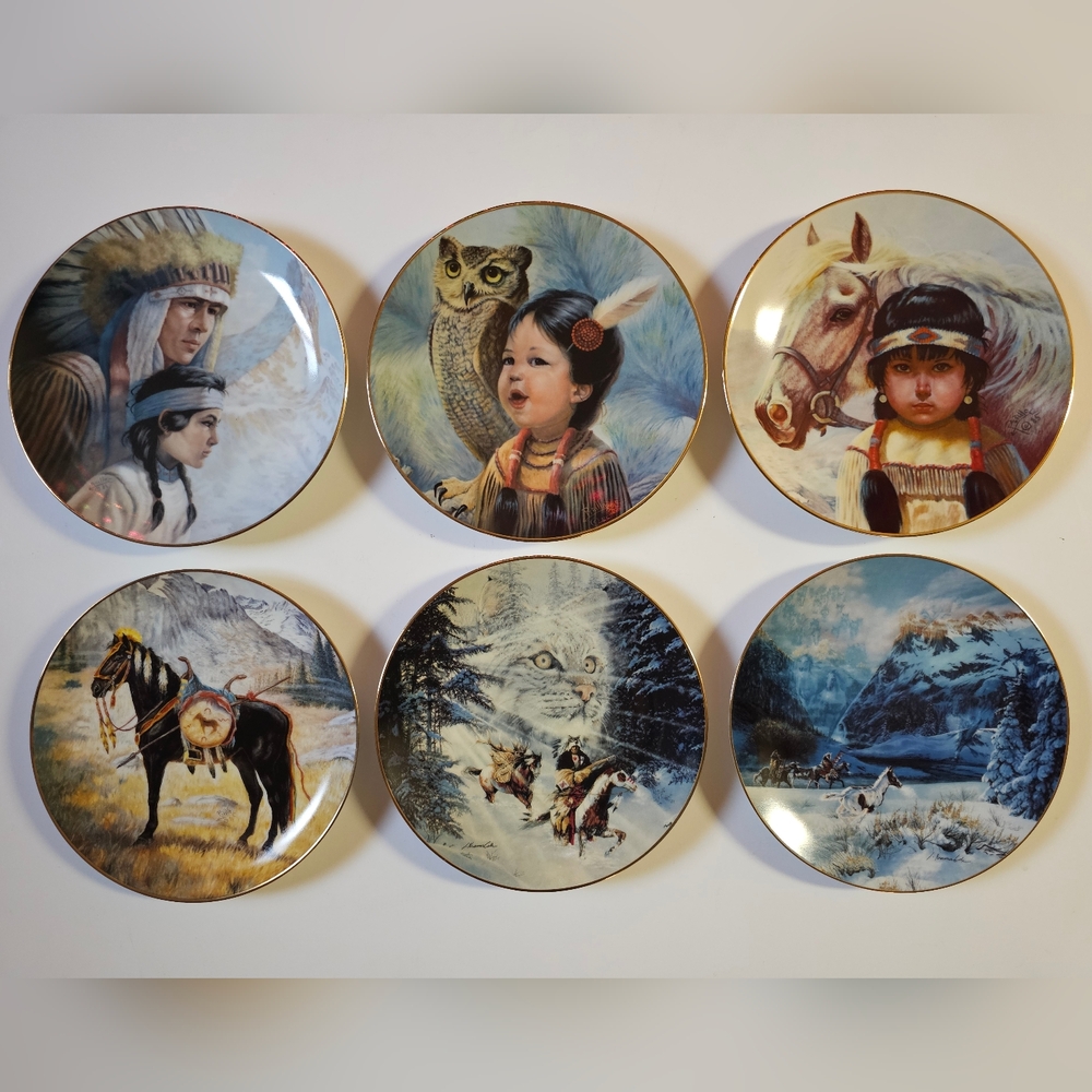 Vintage Native American 1980s 24K Gold Lipped Dish Lot of 6 By Gregory Perillo